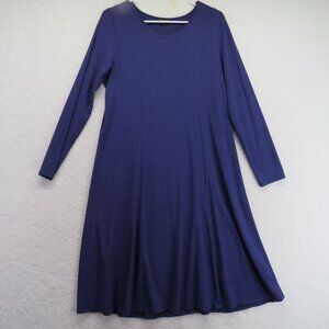 J Jill Wearever Dress Womens Size 8 Blue Midi Long Sleeve Stretch